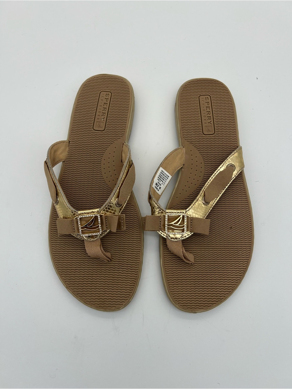 Sperry Women's Tan Sandals with Gold Accent Thong size 9.6